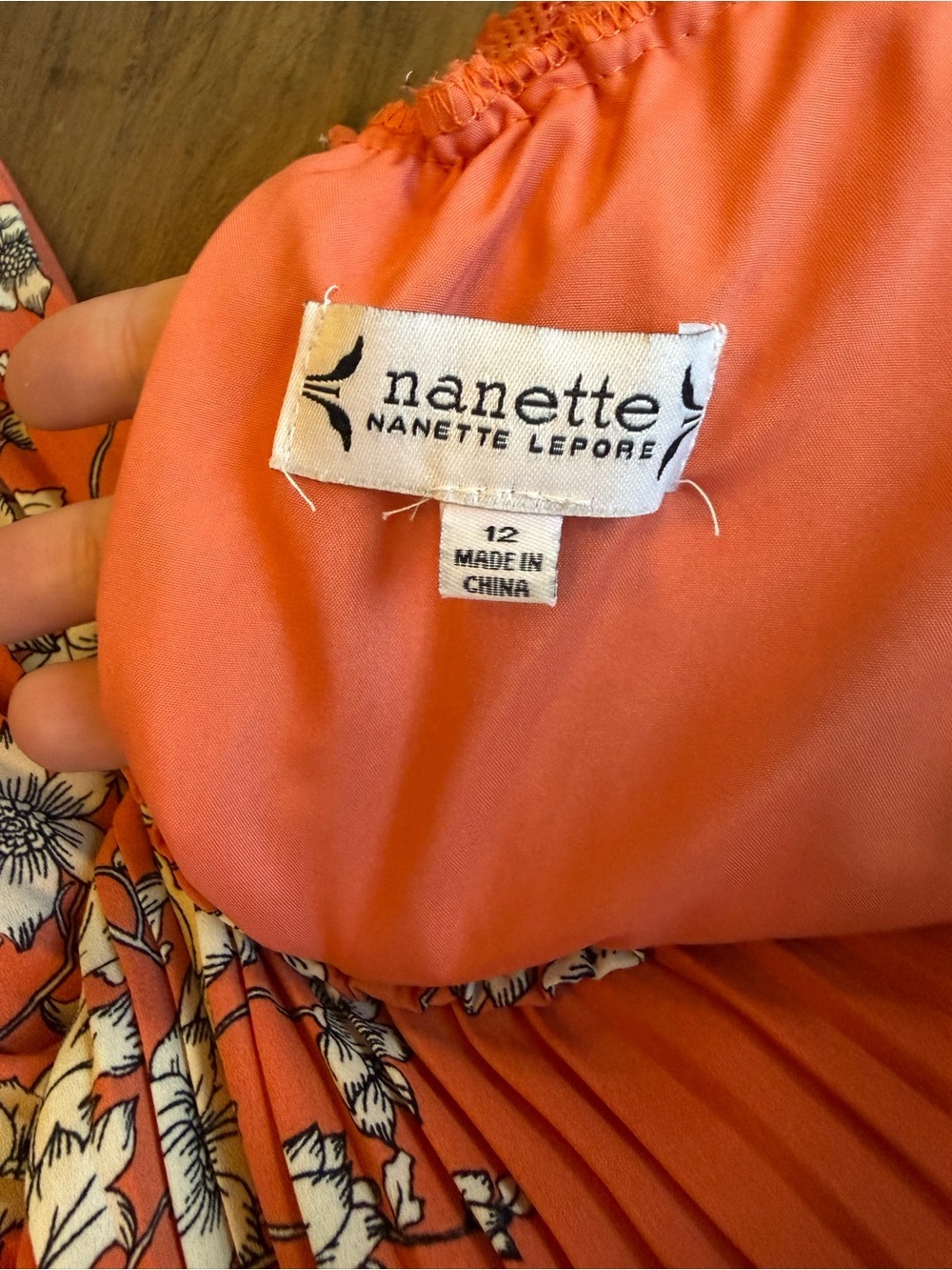 Nanette Leopore Floral Pleated Coral Women’s Dress with Smocked Waist - Picture 8 of 9